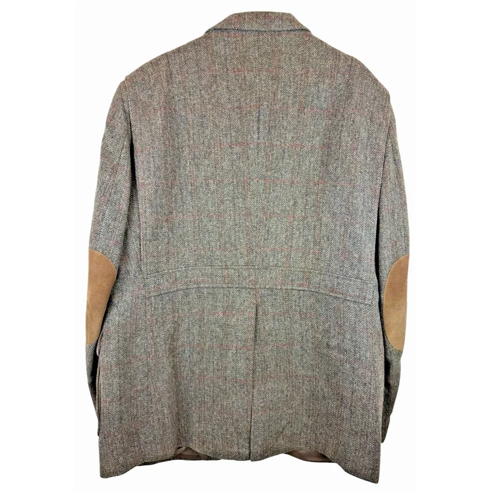 Norm Thompson Tweed Shooting Blazer 48R Brown‎ Herringbone Wool Elbow Patch VTG